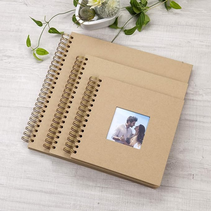 12 x 12 Inch Large DIY Scrapbook Photo Album with Window Design Cover 80 Pages Craft Paper Memory Book for Weeding Anniversary Travel and Baby (Brown)