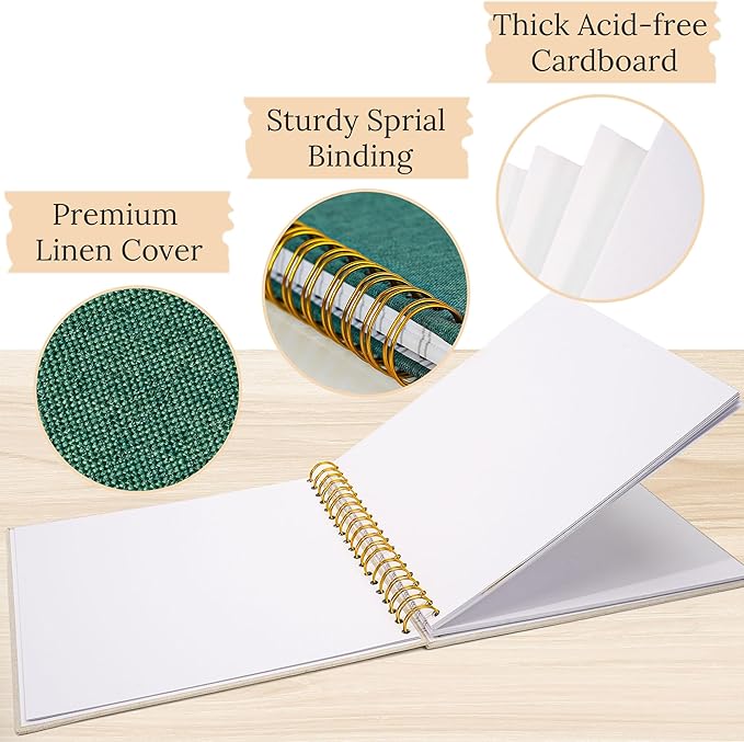 Scrapbook Photo Album Linen Cover, 10 x 10 Inch Hardcover Kraft White Pages Memory Book, for Travel Wedding Guest Book Christmas Baby Shower (40 Sheets/ 80 Pages,Darkgreen)