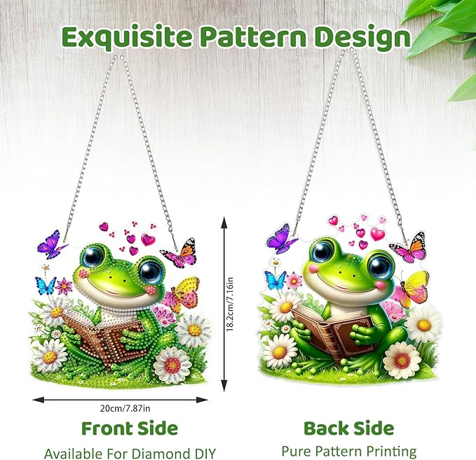 MEIYUDA Frog Diamond Art Hanging Kits for Adult, Cute Frog Diamond Painting Hanging Kits Ornaments, DIY Special Shaped Rhinestone Window Pendants kit for Home Garden Wall Decor Gift