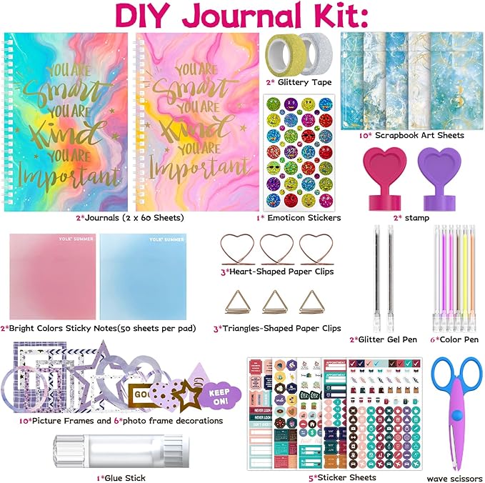 2-pack diy journal kit for girls ages 8-14,diy journal set stationary birthday gifts ideas for girls,art crafts for tween kid scrapbook & diary supplies set
