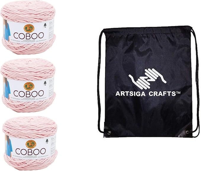 Lion Brand Coboo Pink 835-101 (3-Skeins - Same Dye Lot) DK Light Worsted #3 Cotton, Bamboo Yarn for Crocheting and Knitting with Project Bag
