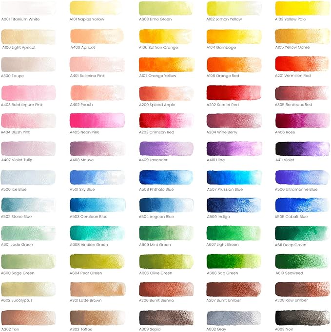 ARTEZA Watercolor Paint Set, 60 Colors, 12 ml Tubes, Highly Pigmented Watercolor Paints for Washes, Layering, Blending, and Mixed Watercolor Techniques