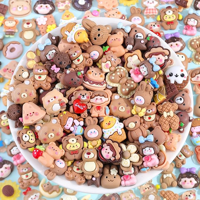 100PCS Brown Slime Charms Cute Flatback Resin Charms for Slime, Kawaii Random Decoden Charm for Embellishments Phone Junk Case Charms Bulk, Hairpins Scrapbooking Crafting & DIY Decoration