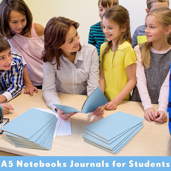 mimorou 100 pcs journals notebooks bulk - kraft softcover a5 small notebooks 5.5 inch x 8.3 inch notepads with 60 page 30 sheet for writing sketch travel office supplies(light blue,lined)