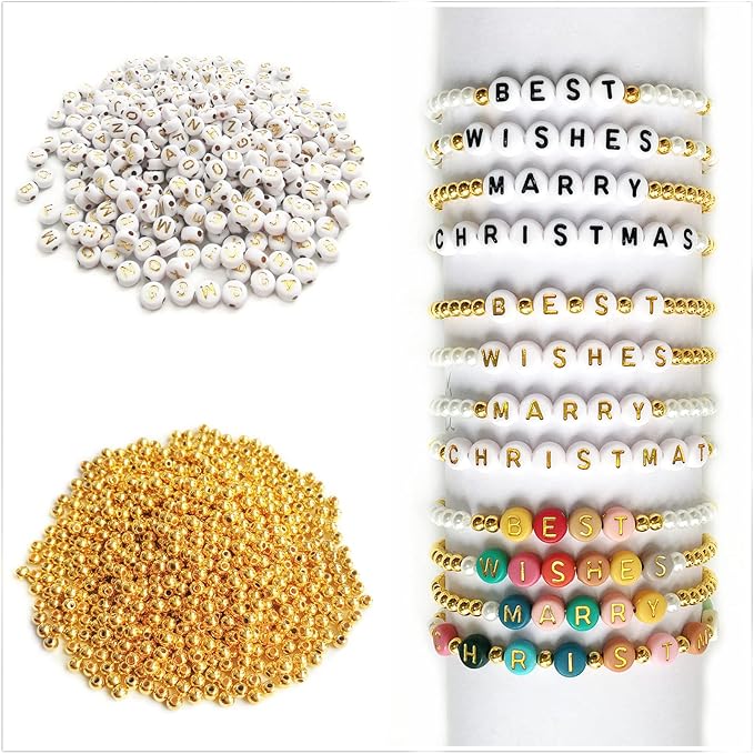 Amaney 2000pcs Letter and Gold Spacer Beads Kit for DIY Bracelet Necklace Craft Jewelry Making
