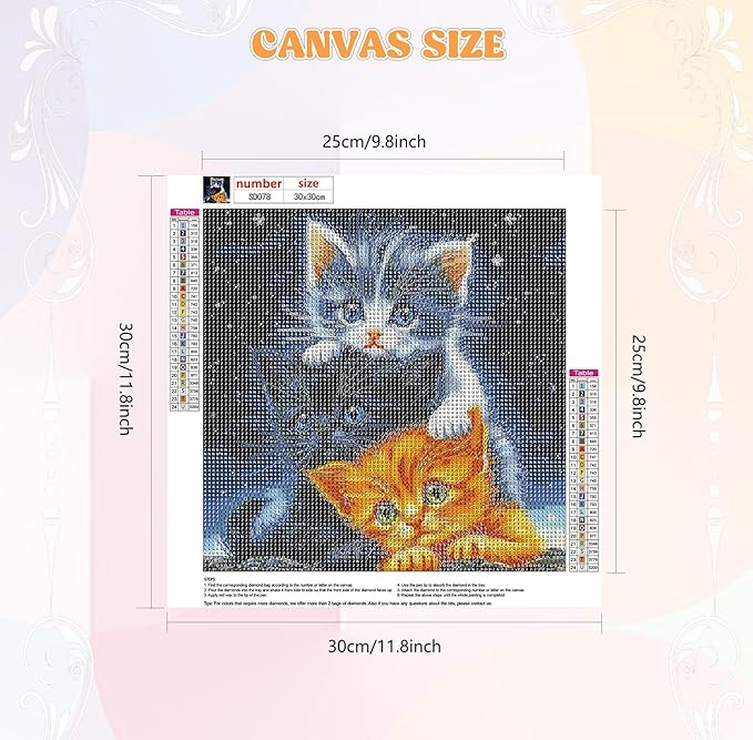QENSPE Diamond Painting Art Kits for Adults, DIY Three Kittens Full Drill Diamond Art Kits for Beginners, 5D Night Sky Round Diamond Dots Paintings Gem Crystal Crafts Home Wall Decor Gifts 30x30cm