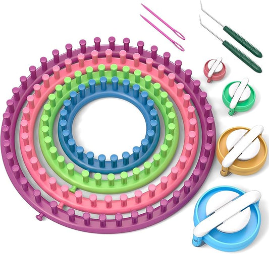 READAEER Round Knitting Looms Set Craft Kit Tool with Hook Needle and Pompom Maker