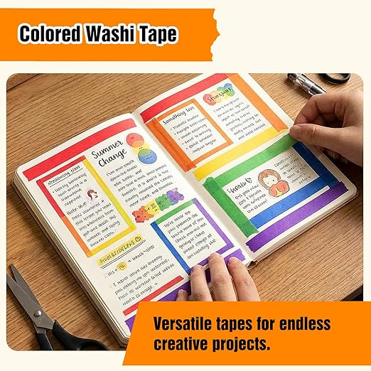 HongWay Colored Masking Tape, 6 Rolls, 0.94in x 22yd (132yds in Total) Washi Tape, Painters Tape for Painting Labeling Arts Crafts, Easy Removal, No Residue