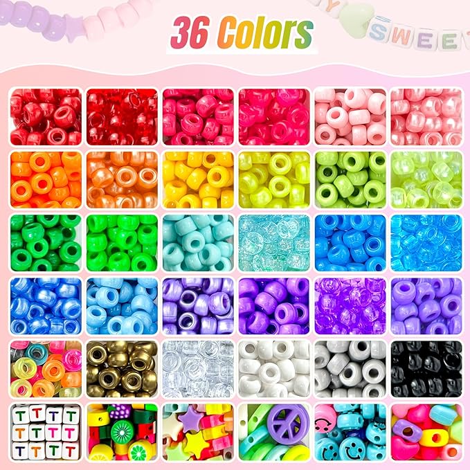 ARIANACO Pony Beads for Bracelet Making Kit with Letter Beads for Friendship Bracelets String Sets,5 Boxes Rave Kandi Beads Bulk for Keychain Crafts and Jewelry Making Supplies