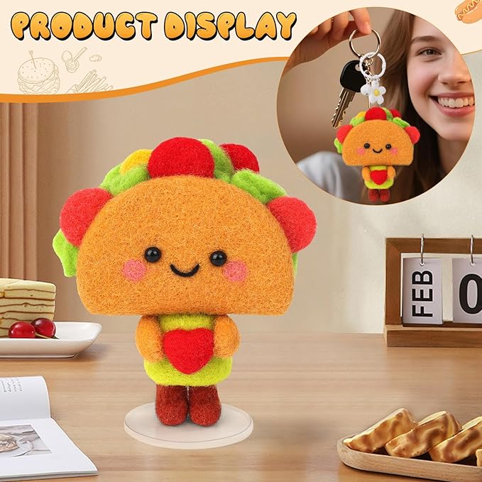 Yizzvb Needle Felting Kit, Cute Taco Felting Kit for Beginners Adult Including Instruction Wool Roving Foam Pad Needles DIY Craft Home Decoration Craft Party Supplies for Art Work Starter Beginners