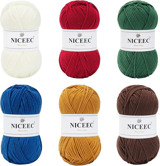 NICEEC 300g Soft Assorted Colors Yarn - Sport Weight,100% Acrylic, 4 Ply, Bonbons Yarn for Crochet & Knit, DIY Project Starter Kit for Kids or Adults(Total 870yds) - Xmas