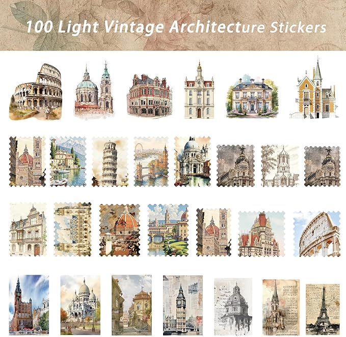 100Pcs World Travel Architecture Stickers - Thick Durable Vinyl for Suitcase, Laptop, Water Bottle, Journal | Unique Travel Souvenirs for Travelers, Women | Ideal Birthday/Christmas Gift