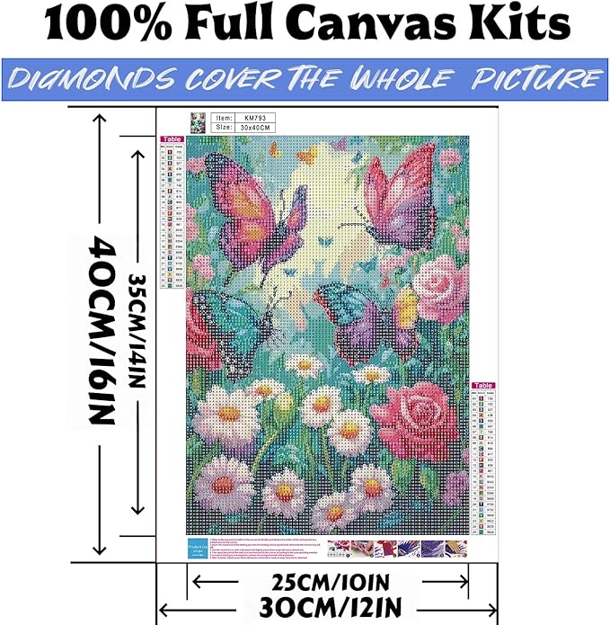 Diamond Art Kits for Adults Flower Butterfly, DIY 5D Diamond Painting Kit for Beginners Spring, Full Round Drill Gem Art Dots for Adults, Diamond Dots Paintings Crafts Home Wall Decor 12X16 Inch