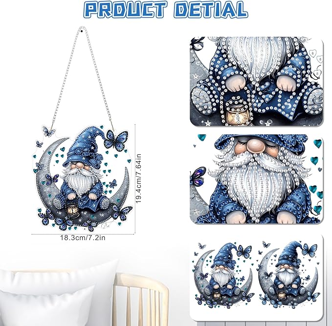KEYIFA Diamond Painting Kit, DIY Gnome Diamond Art Hanging for Adults Beginner, Moon Gem Arts Pendant Special Shaped Rhinestone Window Ornaments Wall Door Garden Decoration Gift, Double Sided