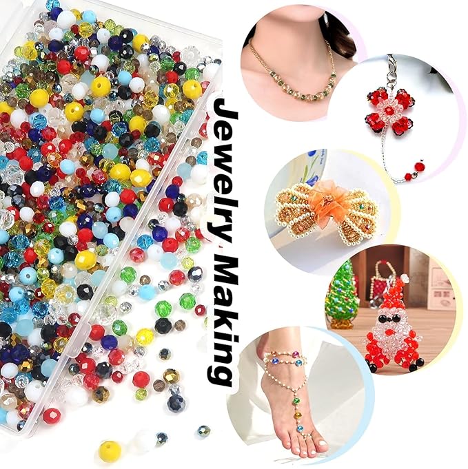 1000 Pcs Rondelle Faceted Glass Beads Crystal Glass Beads for Jewelry Making 4/6/8mm Faceted Briolette Rondelle Bead with Container for Earrings,Necklaces,DIY Beading Projects (Mix)