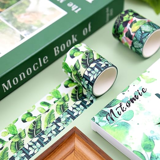 Green Plant Washi Tape Set, 12 Rolls Botanical Tape Green Leaves Decorative Tape Spring Tropical Masking Tapes for Journaling, Scrapbooking, Planners & DIY Crafts, Gift Wrapping