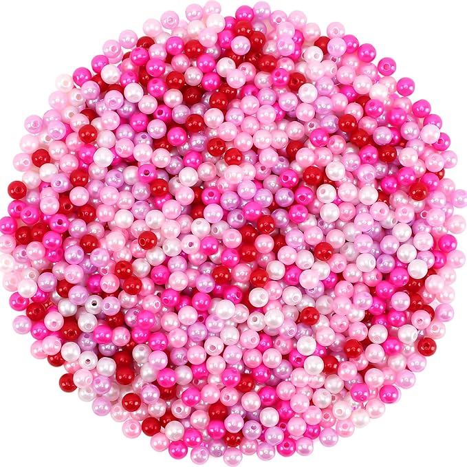 UPINS 1200Pcs Valentines Day Pearl Beads,Red Pink White Beads for Jewelry Making Bracelets 6mm Wedding Party Decoration Necklace Earrings Hair Beads DIY Crafts Supplies