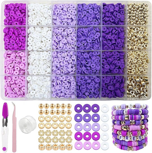 MIIIM Purple Clay Beads Kit for Bracelets Making, Heishi Beads, Clay Charms and Gold Spacer Beads for Jewelry Making, Friendship Bracelet Beads Kit for Crafts, Concert, Raves, Gifts