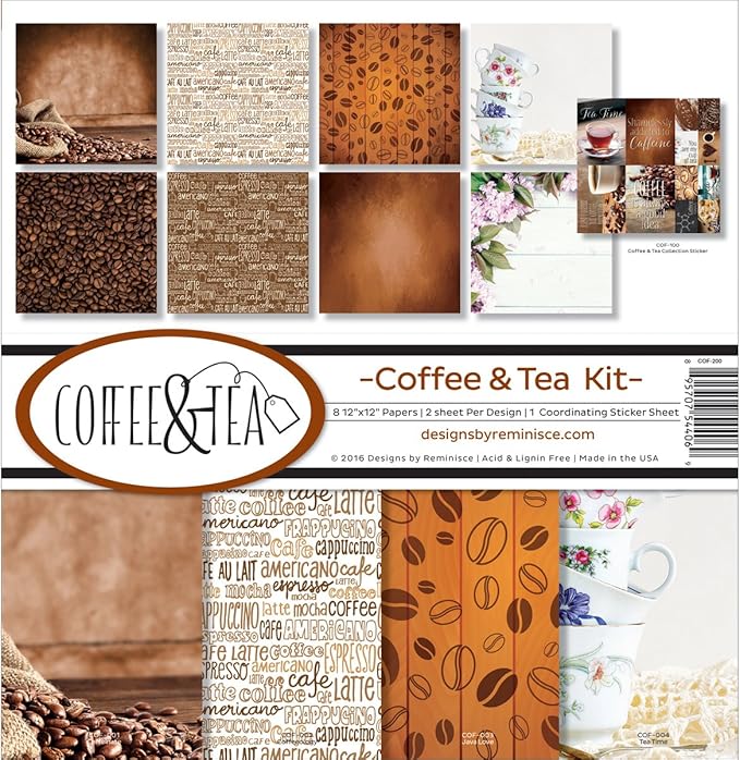 Reminisce COF-200 Coffee & Tea Scrapbook Collection Kit, 12x12 inches, Multicolor