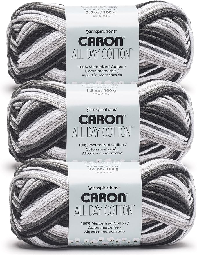 Caron All Day Cotton Midnight Storm Yarn - 3 Pack of 100g/3.5oz - 100% Mercerized Cotton - #4 Worsted (Medium) - 173 Yards - Knitting/Crochet