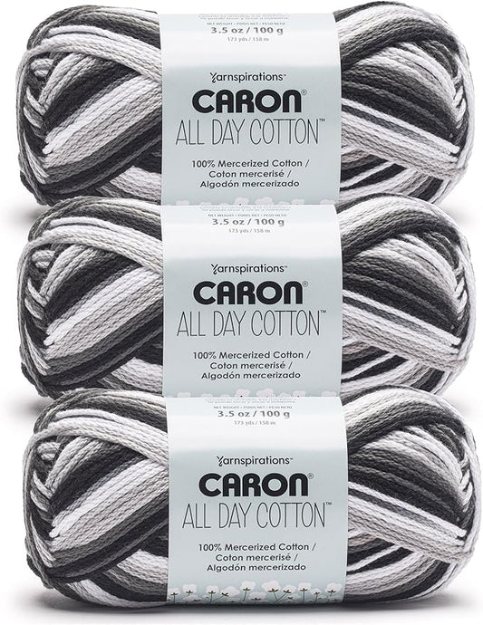 Caron All Day Cotton Midnight Storm Yarn - 3 Pack of 100g/3.5oz - 100% Mercerized Cotton - #4 Worsted (Medium) - 173 Yards - Knitting/Crochet