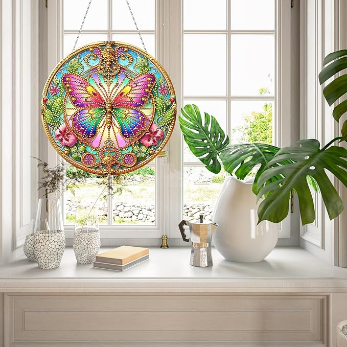 Generic DIY Hanging Diamond Pendant Special Shaped Crystal Diamond Art Painting Ornament Single Sided for Window Home Garden Wall Door Decor-Butterfly