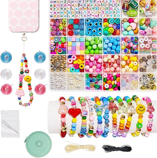 HolidayQbee Bead Bracelet Making Kit-657PCS Beads for Friendship Bracelet Making Kit Multicolor Bead Letter Alphabet Stars Heart Pony Beads for DIY Necklace Phone Charm Jewelry Accessories