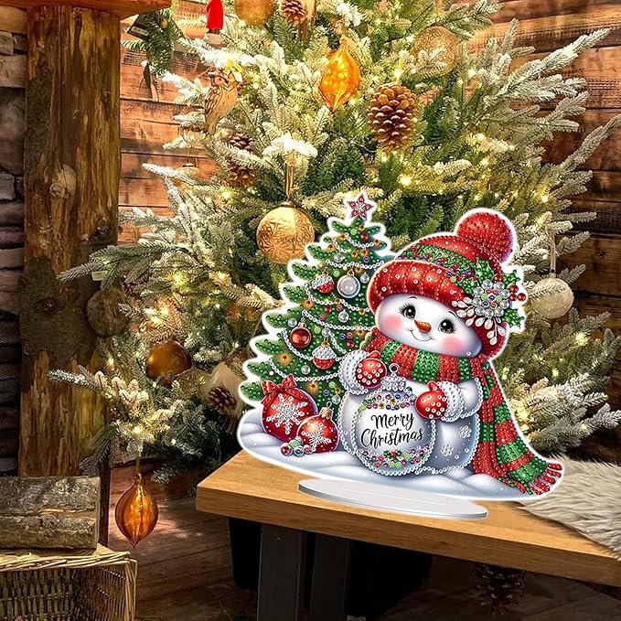 Christmas DIY Diamond Desktop Ornament, Double Sided Special Shaped Diamonds Art Kits, 5D Tabletop Ornaments for Adult Beginner Home Office Decor Crafts Gift (Snowman 02)