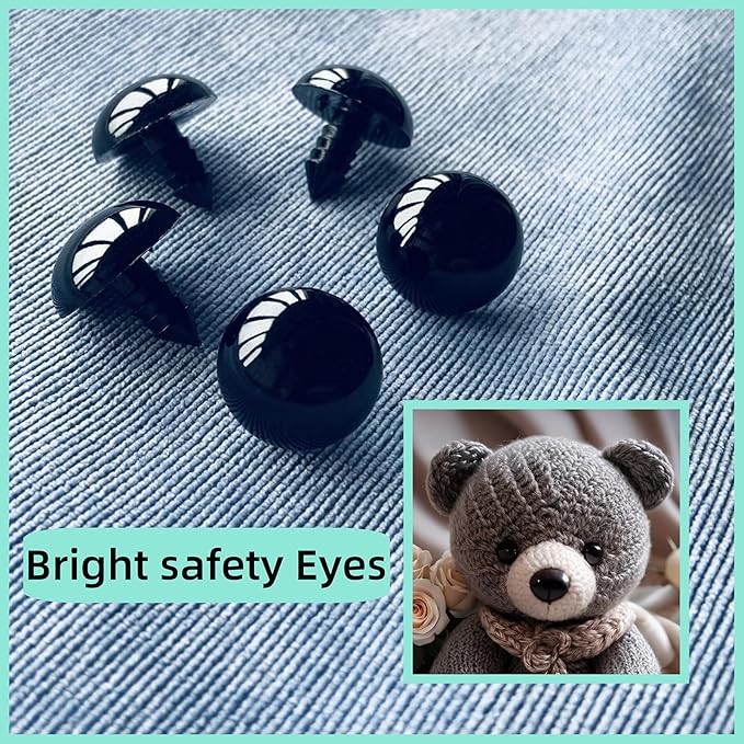 Hukiwow 320Pcs 18mm Safety Eyes and Washers 18 mm Safety Eyes for Crocheting Black Big Crochet Eyes Large Craft Eyes Plastic Eyes for Animals Doll