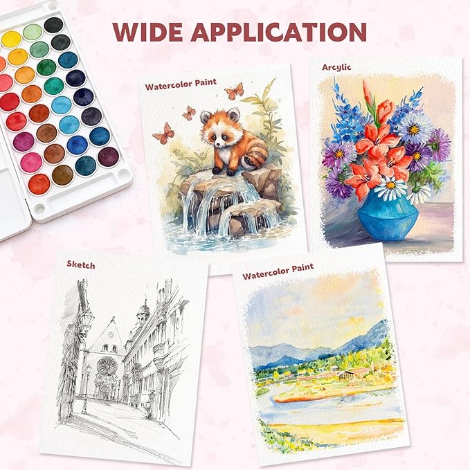 30 Sheets Watercolor Paper Pad with 2 Pcs Watercolor Brush, 140lb/300GSM Water Color Paper 9x12in, Cold Pressed Tearable Water Color Sketchbook Easter Gifts for Beginner Artists