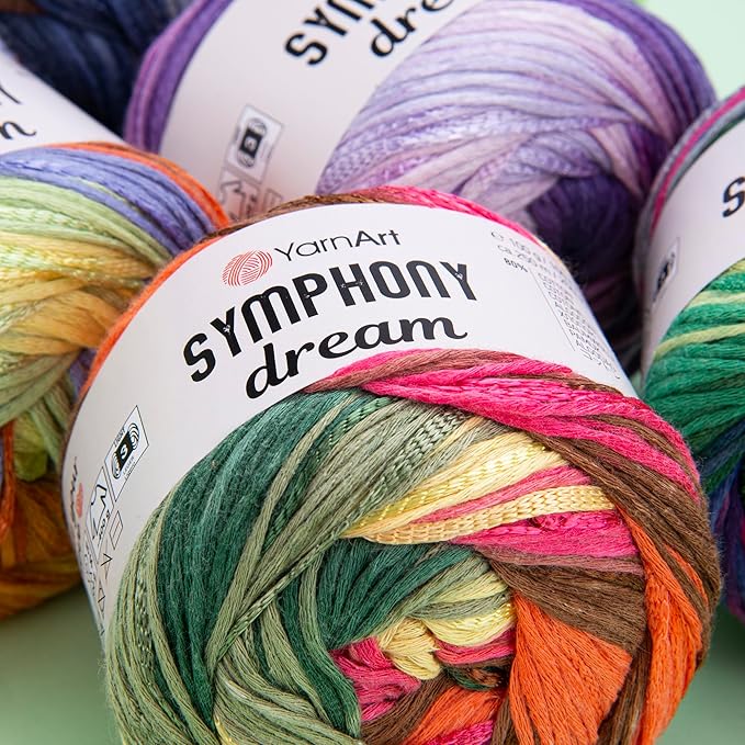 YarnArt Symphony Dream - Luxury Soft Rainbow Cotton Yarn, 80% Cotton 20% Viscose, Sport Weight Knitting & Crochet Yarn – 273 Yards, 3.52 Oz – Ideal for Shawls, Blouses, Dresses, Bags & Hats (3110)