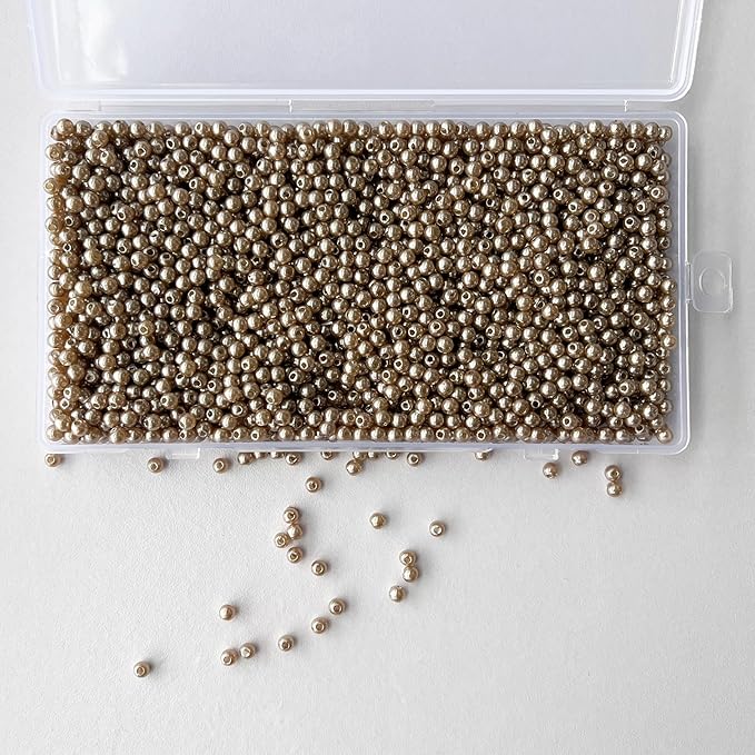 Laopottbeads 2000 Pcs Light Brown 4MM Pearl Beads for Jewelry Making Round Pearl DIY Kit for Bracelets, Earrings, Necklaces & Anklets
