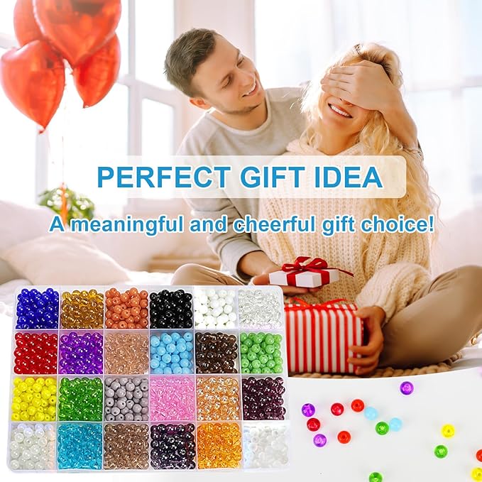 XSEINO About 1200PCS 6mm Original Color Glass Beads Bracelet Making Kit,24 Assorted Color Series Colorful Crystal Beads for Bracelet and Jewelry Making and DIY Crafts,Friendship Bracelets
