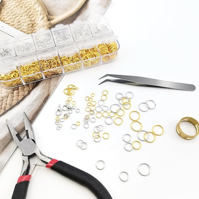 Jewelry Repair Kit, 1400 PCS Assorted Sizes Jump Rings Jewelry Making Supplies with Pliers Necklace Clasps Tweezers Opener for DIY Craft and Keychain (Silver and Gold)