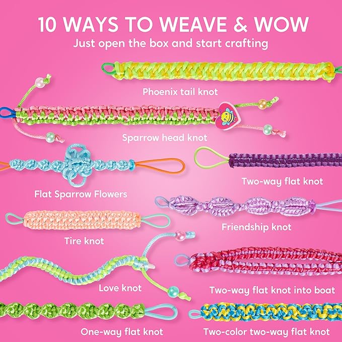 klever kits friendship bracelet making kit, arts and crafts for kids ages 6-12, birthday present for teen girl, children's jewelry craft set, charm jewelry making kit supplies, 10 knot styles by jova