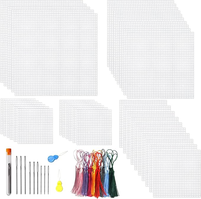 Allazone Plastic Mesh Canvas Sheets for Embroidery - 53 PCs, Square Mesh, Knit & Crochet Projects