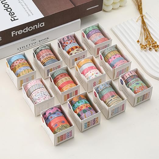 YUBX Basic Washi Tape Set 30 Rolls Cute Patterns Decorative Skinny Slim Masking Tapes for Arts, DIY Crafts, Journals, Planners, Scrapbook, Wrapping (Sweety Two)