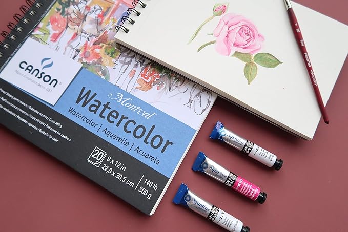Canson Artist Series Watercolor Paper, Wirebound Pad, 9x12 inches, 20 Sheets (140lb/300g) - Artist Paper for Adults and Students - Watercolors, Mixed Media, Markers and Art Journaling