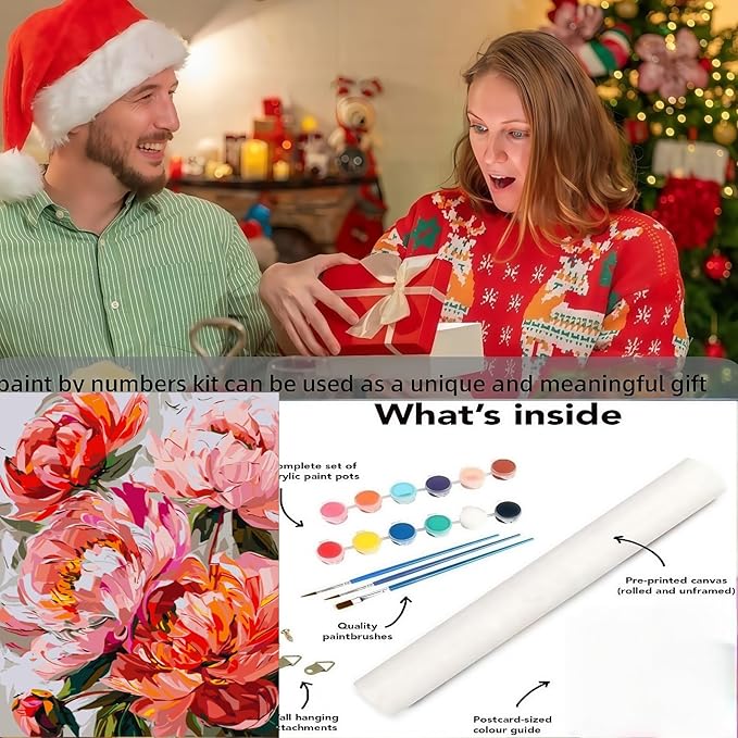 Peony Floral Paint by Numbers Kit for Adults Beginners,Flower Adult Paint by Number Kits On Canvas, DIY Acrylic Oil Painting Kits for Beginners, Color by Number Adult for Home Wall Decor 16x20Inch