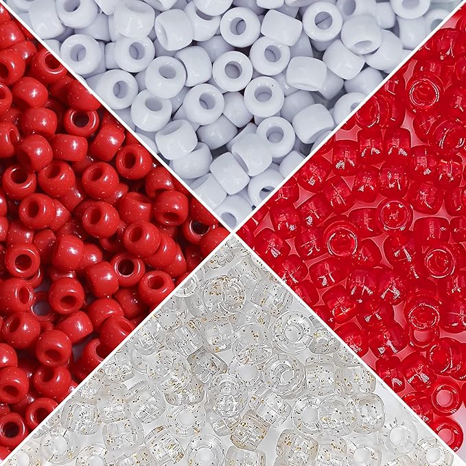 MIIIM 1000PCS 6x9mm Pony Beads Bulk, 4 Styles Red Kandi Beads for Bracelets Making Kit, Hair Braids Crafts for Jewelry Making (Red)