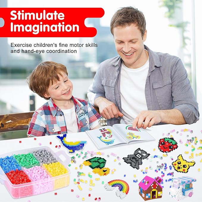 Fuse Beads Kit for Kids: 10000PC Melty Beads Set, 5MM Iron Melting Beads Craft Kit with 8 Pegboards,5 Ironing Paper and Accessories, Arts and Crafts Set Toys Gifts for Boys Girls Christmas Birthday