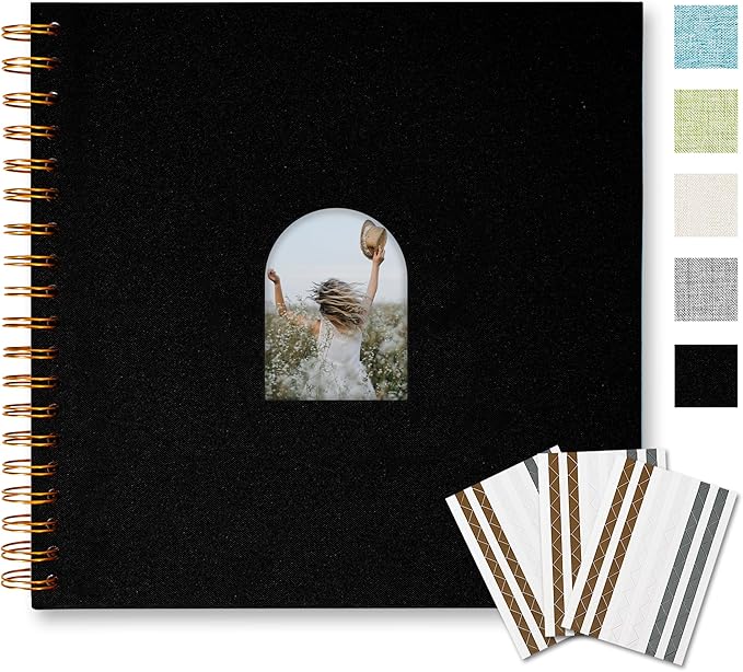 Vienrose 10X10 Inch DIY Scrapbook Album Linen Arch Window Photo Album 40 Blank Pages Scrap Book Photo Albums for Wedding Baby Shower, Black