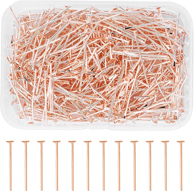Mandala Crafts 1 Inch Rose Gold Flat Head Pins for Jewelry Making Earring Making Supplies – 500 PCs Jewelry Findings for Making Earring DIY Bracelets Rosary Charms