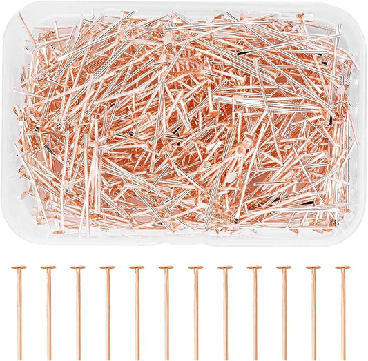 Mandala Crafts 1 Inch Rose Gold Flat Head Pins for Jewelry Making Earring Making Supplies – 500 PCs Jewelry Findings for Making Earring DIY Bracelets Rosary Charms