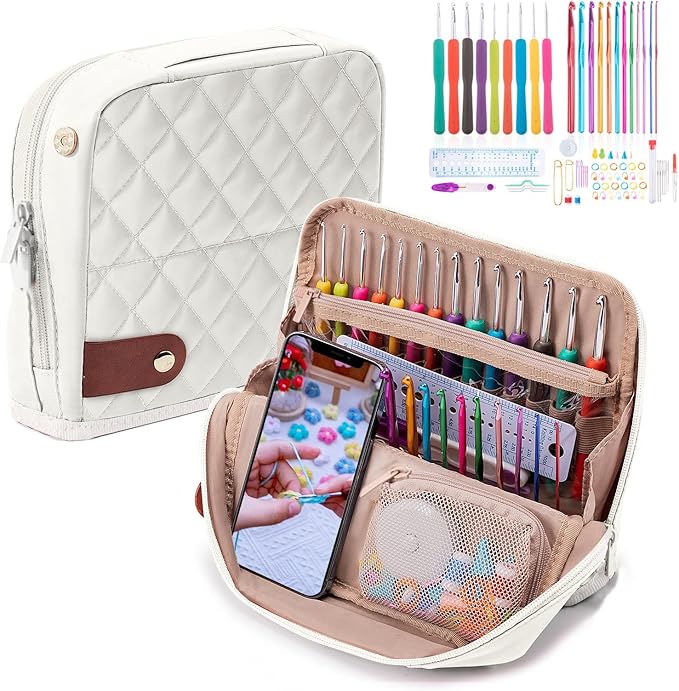 82Pcs Crochet Hook Set with Storage Case - Stand Up Crochet Hook Case with 20 Size Crochet Hooks & needles, Crochet Accessories - Crochet Needles Set for Crochet Lovers, Crochet Kit for Beginners