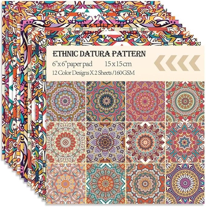 6x6" 160gsm Cardstock Single Sided Scrapbooking 24 Papers Pad Vintage Decoupage Scrapbook Kit Patterned Paper Junk Journal Supplies Journaling Supply Scrap Paper Crafting. Datura