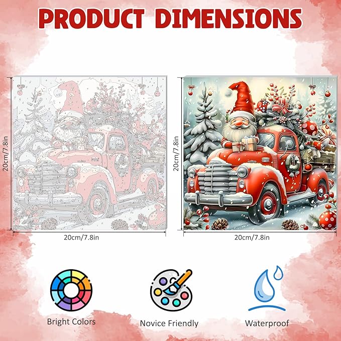 DOMROM 4 Pack Framed Paint by Numbers Santa for Kids Beginners, Adult Paint by Number Kits on Canvas, Acrylic Number Painting Christmas Craft Kits for Gift Home Decor 8x8in