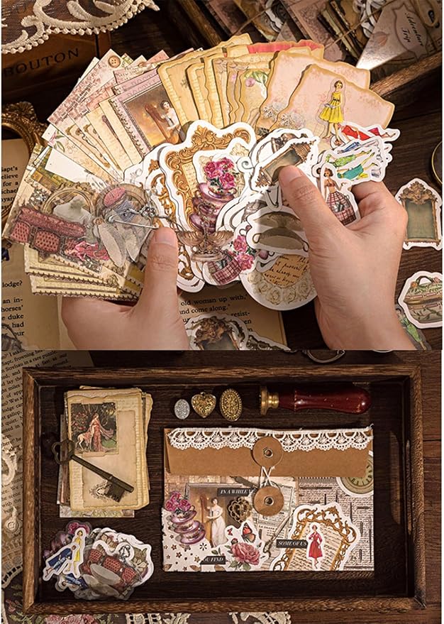 100PCS Vintage Journaling Scrapbooking Supplies Ephemera Pack for Junk Journal Planners Decoupage Paper Scrapbook Stickers Aesthetic Cottagecore Collage Craft Album (Romance)