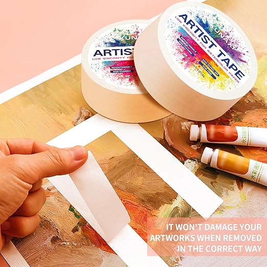 1 Pack Art Tape, Artist Tape for Watercolor Paper Low Tack White Painters Tape for Drafting Art Painting Canvas Framing Acid Free Masking Tape-2IN Wide 99FT Long Total