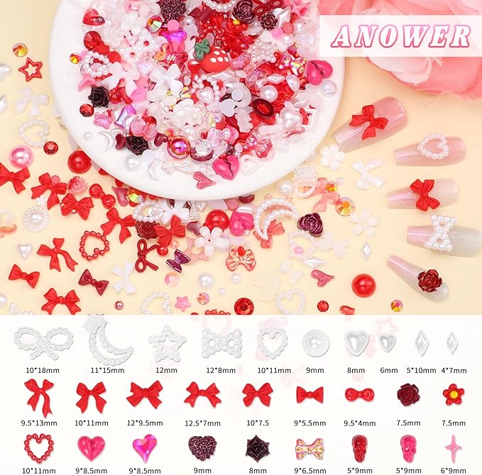 330 Pcs Junk Phone Case Charms 26 Pcs A-Z Rhinestone Alphabet Letter Charm, Mix Red White Flower Bow Heart Pearls Flatback Resin Charms Letter Junk Cases Kit for DIY Crafts